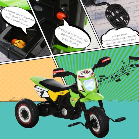 Moto électrique pour enfants (convient aux bébés de 18 à 36 mois), tricycle pour enfants, avec lumières et musique, dimensions 71x40x51 cm, vert. (1/5)