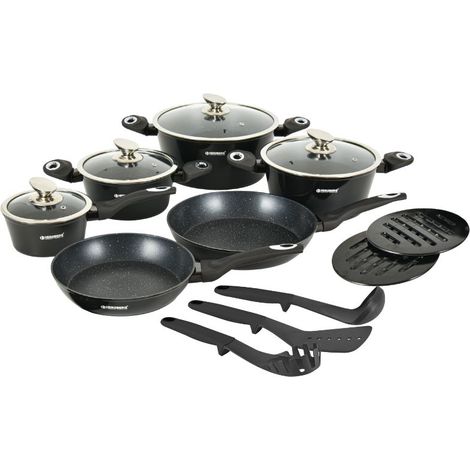 Batterie de cuisine 15 pièces avec revêtement en marbe Noir Herzberg HGMETBK15-BLK (1/5)