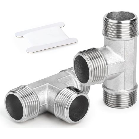 2 Pcs Acier inoxydable 304 3/4" BSP mâle en forme de T 3 voies pour eau/huile/gaz (1/5)