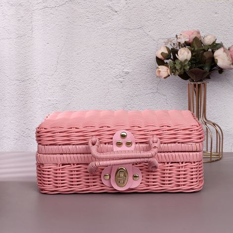 Boite De Rangement En Rotin - Boite De Tri Pour Cosmetiques - Design Vintage Avec Poignee Et Fermoir - 22 X 17 X 11 Cm - 310 G (1/4)