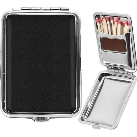 Boîte d'allumettes en métal avec Plaque de Friction, Support d'allumettes Portable, étui de Rangement réutilisable, Bouton Unique, en Acier Inoxydable, résistant à l'humidité, pour Le Camping (1/5)