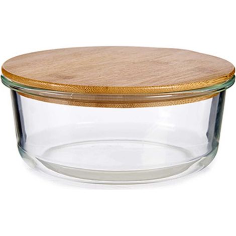 Boîte de Conservation Ronde en Verre avec Couvercle Hermétique en Bambou - 95cl (1/3)
