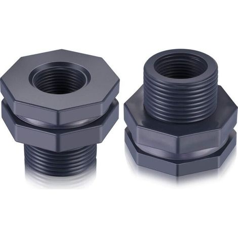 Raccord de cloison en PVC 2 pièces pour barils de pluie, aquariums, réservoirs d\'eau (3/4") (1/4)