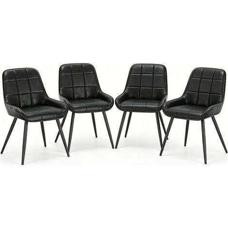GagaLot de 4 chaises de salle à manger en similicuir, pieds en métal, Noir (1/5)