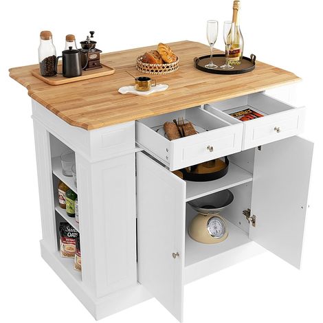 COSTWAY Credenza da Cucina in Legno, Isola da Cucina con Contenitore, con Ripiani Regolabili a 3 Livelli, 120 x 61 x 92 cm, Capacità di Carico 200 kg