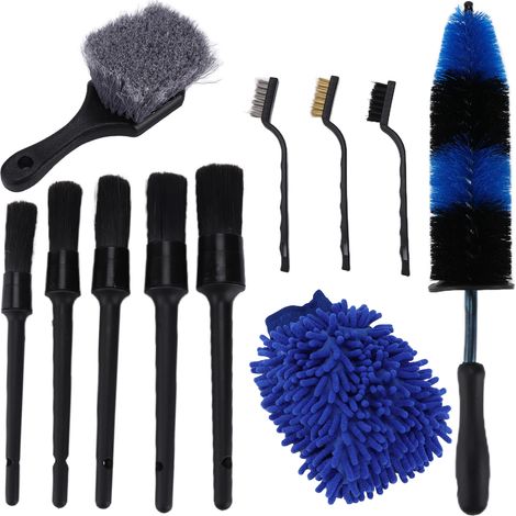 Ensemble de 11 brosses de nettoyage universelles pour voiture, camion, vélo, roue, compartiment moteur et pot d'échappement (1/5)