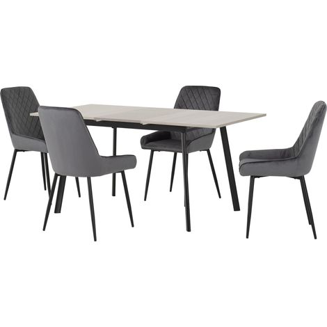 Avery Extending Dining Set with Avery Chairs - Concrete/Grey Oak Effect/Black/Grey Velvet (1/5)