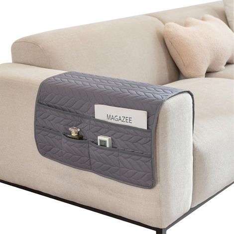 Organisateur de canapé, sac de rangement pour fauteuil, antidérapant, avec 6 poches pour télécommande, téléphone, livre, magazine, tablette (1/4)
