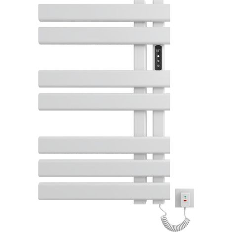 Seche Serviette Electrique, 450x720mm Seche Serviette Blanc Intelligent, Radiateur Seche Serviette Salle de Bain, Affichage LED, économie d'énergie, avec Minuterie&Température Ajustable-White Right (1/5)