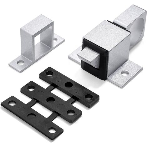 Loquet de porte autobloquant, verrou à ressort argenté, loquet de porte automatique en aluminium avec goupille à ressort, verrou de sécurité pour fenêtres et armoires (1/5)