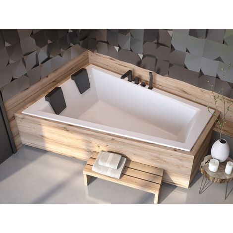 Otitec – Baignoire d'angle encastrée asymétrique 170 x 125 cm – Acrylique blanc – Repose-tête ergonomique – Garantie 10 ans