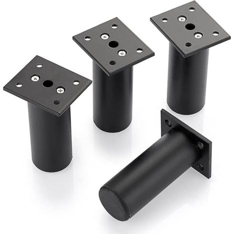 KLVGTIFS PU - Pieds de meubles réglables, pieds de lit pour surélever les meubles, en alliage d'aluminium, pour cadre de lit, armoire, table (noir, hauteur 100 mm) (1/5)