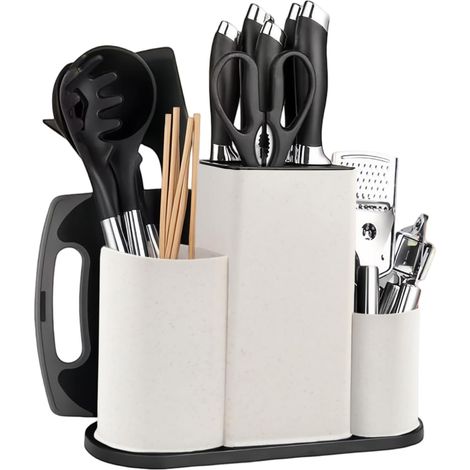 4-in-1 Universal Square Empty Knife Block, Stable Kitchen Knife Holder, Knife Rack, Large Volume Knife Rack with Drain Hole (1/5)