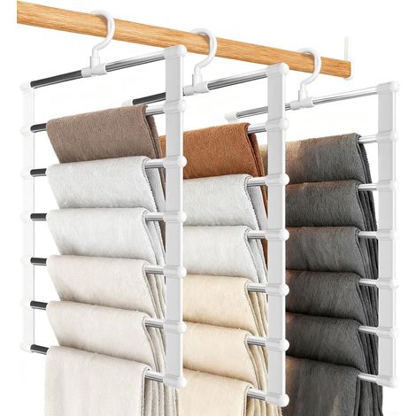 Confezione da 3 appendiabiti multifunzionali salvaspazio per pantaloni, soluzione per l'armadio, appendiabiti multifunzionale 6 in 1, multifunzionale (1/5)