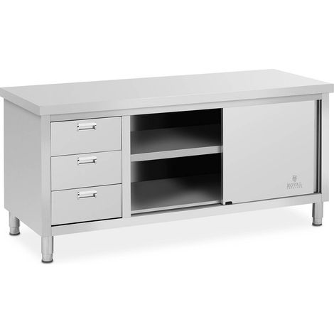 Meuble bas en inox - Royal Catering - Capacité de charge : 600 kg - Plan de travail : 180 x 70 cm (1/5)
