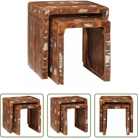 Wohnzimmer Tische - Satztische 2 pcs Braun Massives upgecyceltes Holz (1/5)
