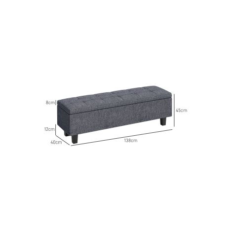Banc avec rangement, banc rembourré aspect lin, pieds en bois, banc de lit moderne pour entrée, chambre, salon, 138 x 40 x 45 cm, gris foncé (1/5)