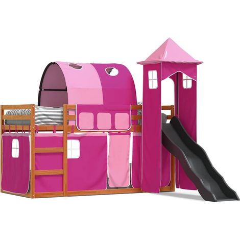 Maison Exclusive - Etagenbett mit Rutsche und Gardinen Rosa 90x20