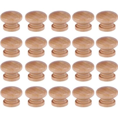 Lot de 20 boutons de tiroir en bois en forme de champignon avec vis – Boutons élégants pour meubles et tiroirs, 3,5 cm (1/4)