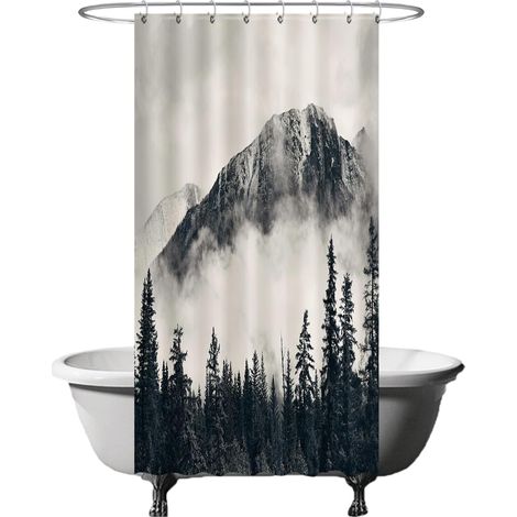 Rideau de Douche - Motif Montagnes Nature forêt de Nuages - 120 x 200 cm - Lavable - imperméable - avec 8 Anneaux (1/5)