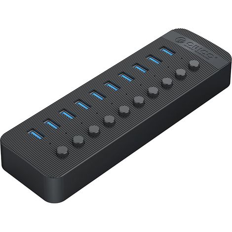 Concentrador USB-A 3.0 Orico CT2U3-10AB de 10 puertos con interruptores - Negro (1/4)