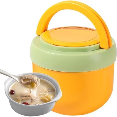 Recipiente térmico para alimentos, con cuchara, boca ancha y cierre hermético, Para la oficina, camping, transporte público, escuela y hogar (1/5)