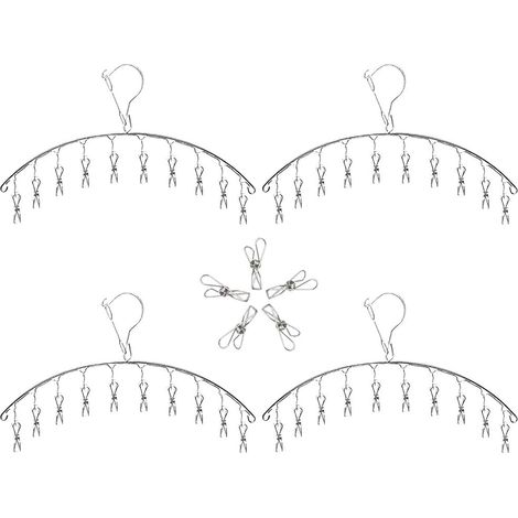 ZOLGINAH Perchero para colgar ropa Perchero de calcetines de acero inoxidable Perchero con 10 clips para pañales de tela, sujetadores, toallas, ropa interior, bufanda, guantes (4 piezas) (1/5)