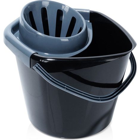 Seau à serpillière avec essoreuse, en plastique noir, 10 l (1/5)