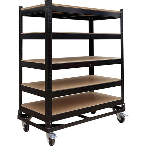 Relaxdays carrello mobile 5 ripiani, ruote con freno, fino a 750 kg, 110x90x45 cm, per officina, acciaio, nero
