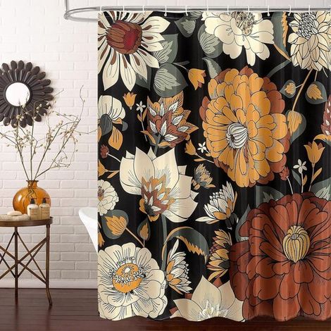 Rideau de douche taille XL, hauteur 240 cm x largeur 180 cm, rideau de séparation pour salle de bain, rideau de douche à motif floral, rideau de douche élégant (1/5)