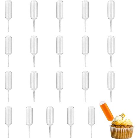 Pipette Plastique,Pipette Cuisine,Mini Pipette Alimentaire,Pipette Alimentaire,Pipette Graduée,Pipette Compte Goutte,Pour Chocolat,Petits Gâteaux,Crème Glacée,Confiture,4ML,20PCS (1/5)