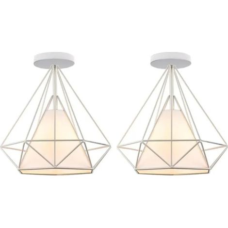 U-do 2 Pièce Plafonnier luminaire en Métal Blanc Lampe de Plafond Industrielle vintage Cage E27 (1/4)