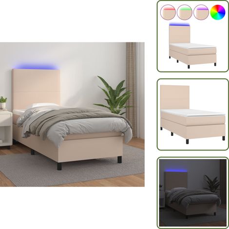The Living Store Sommier à lattes de lit avec matelas et LED Cappuccino 90x200cm - Lit Capitonné - Lit Design - Lit Moderne - Lit Avec Rangement - Tête De Lit Ajustable