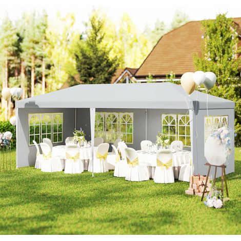Gazebo da Giardino per Eventi con 4 Pareti Rimovibili con Finestre, 5.8x2.9x2.5m, Bianco