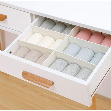 Séparateur de tiroir en plastique, organiseur de tiroir à grille pour la maison, la garde-robe, la papeterie, les cosmétiques, blanc (1/4)