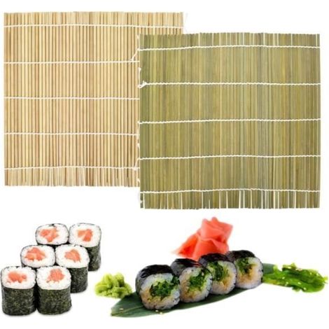 Natürliche Sushi-Matte aus Bambus, 2 Stück, abwaschbare Sushi-Rollmatte aus Bambus, Sushi-Tablett, Sushi-Zubereitungsmaterial aus Bambus (1/4)