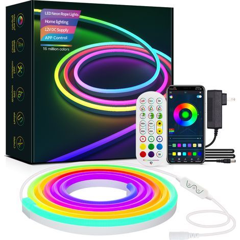 Striscia luminosa a LED, neon LED RGB da 5 m per camera da letto, controllo tramite app 12 V, sincronizzazione musicale, cambio colore, insegna al neon flessibile e impermeabile per decorazioni (1/4)