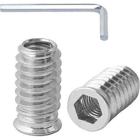 20 Pièces Insert Fileté Bois M10x15mm, Douille Filetée en Acier au Carbone Zincé, Inserts à Visser avec Écrou Hexagonal pour Meubles en Bois (1/5)