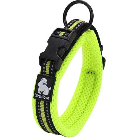 Adjustable Reflective Dog Collar Solid Nylon Comfort Padded Classic Pet Collars TLC5011(Neon Yellow,S) (1/5)