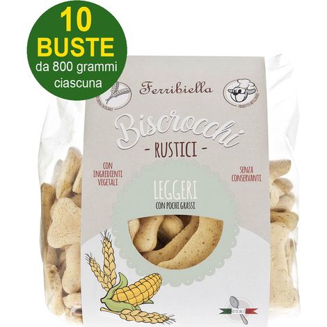 Biscotti Biscrocchi Rustici Leggeri con pochi grassi per cani 10 buste da 800 g ciascuna