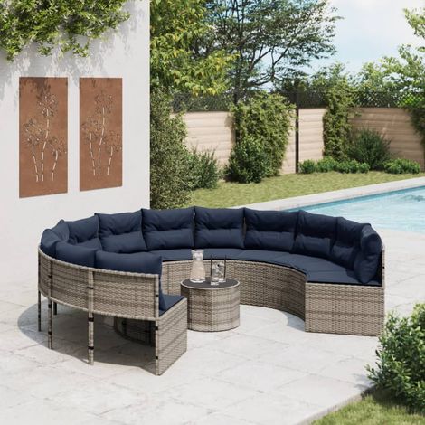 vidaXL Canapé de jardin avec coussins rond gris résine tressée (1/5)