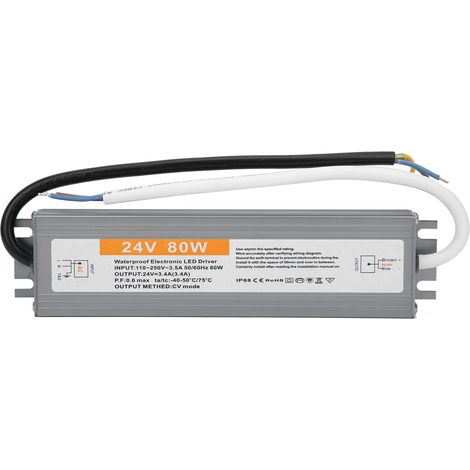Alimentation LED étanche ultra-mince 80 W avec interrupteur, câblée, AC 110-250 V 50/60 Hz ou DC 24 V (1/5)