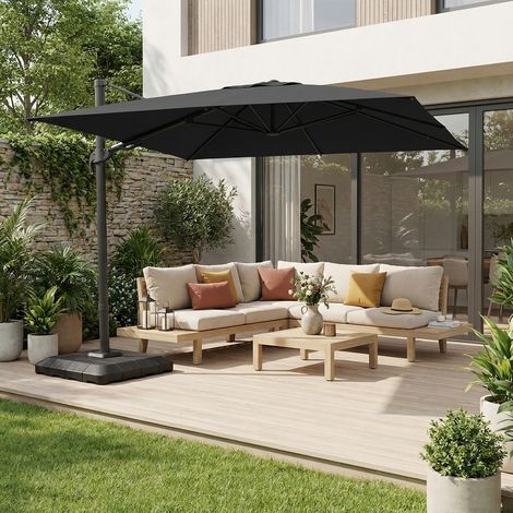 Parasol déporté rectangulaire 3x4m + housse et dalles à lester 98x98cm anthracite - Ombrea