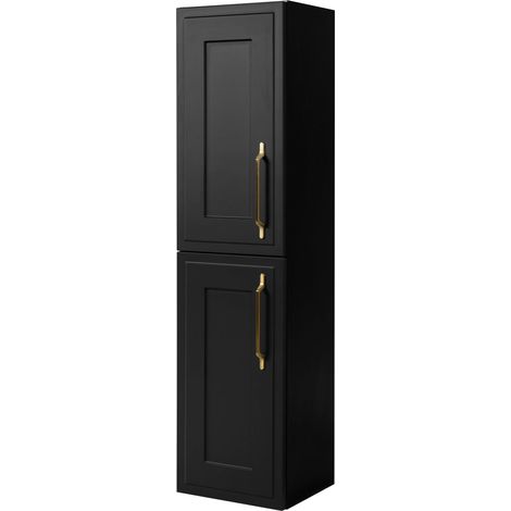 Mobiletto da bagno, nero, 35 x 136 x 27 cm, maniglia dorata (1/5)