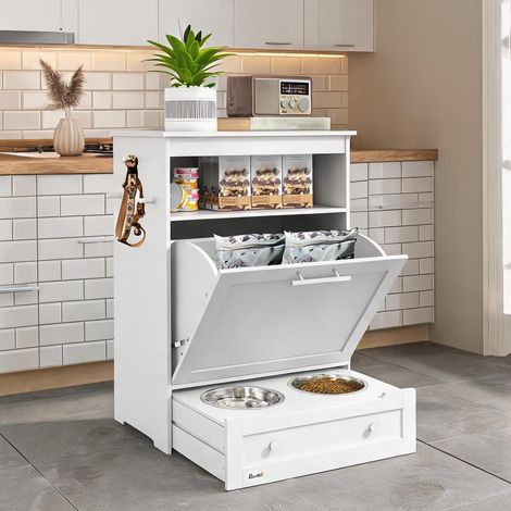 Station de nourriture pour chien avec rangement blanc en bois (1/5)