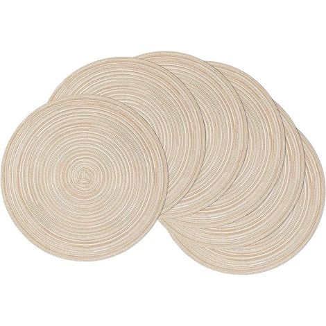 Lntyq Lot de 6 Set de Table Rond Lavable Beige Set de Table Tressé en Coton Résistantes à la Chaleur Antidérapant pour la Fête du Mariage, 38x38cm