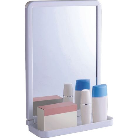 SPECCHIO BAGNO CON MENSOLA IN ABS  mm.299x200x87  colore bianco    AGLAIA