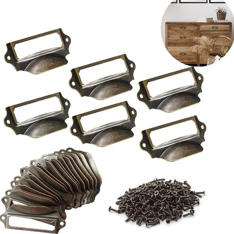 25 étiquettes rétro 90x45mm pour armoires tiroirs, avec vis (1/4)