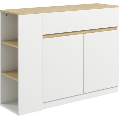 Buffet rangement 2 tiroirs, 3 étagères, placard 2 portes, 110x29,5x82 cm, blanc (1/5)