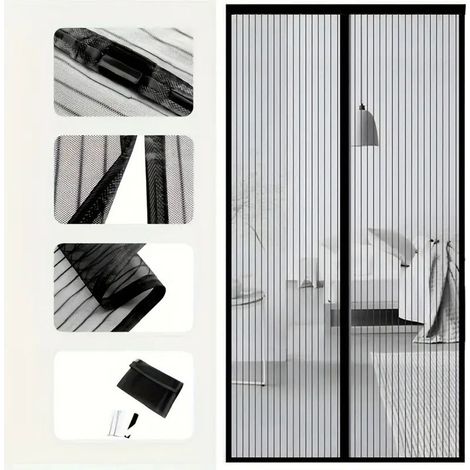 Porte moustiquaire magnétique - Convient aux portes de 91 x 208 cm, cloison en maille mains libres, adaptée aux animaux et aux enfants